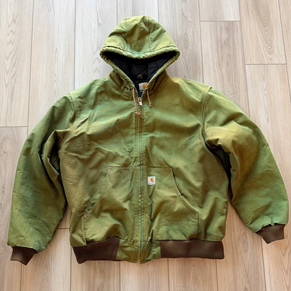 Carhartt J140 Jacket Mens XL Green Dyed Hooded Canvas Work Coat USA